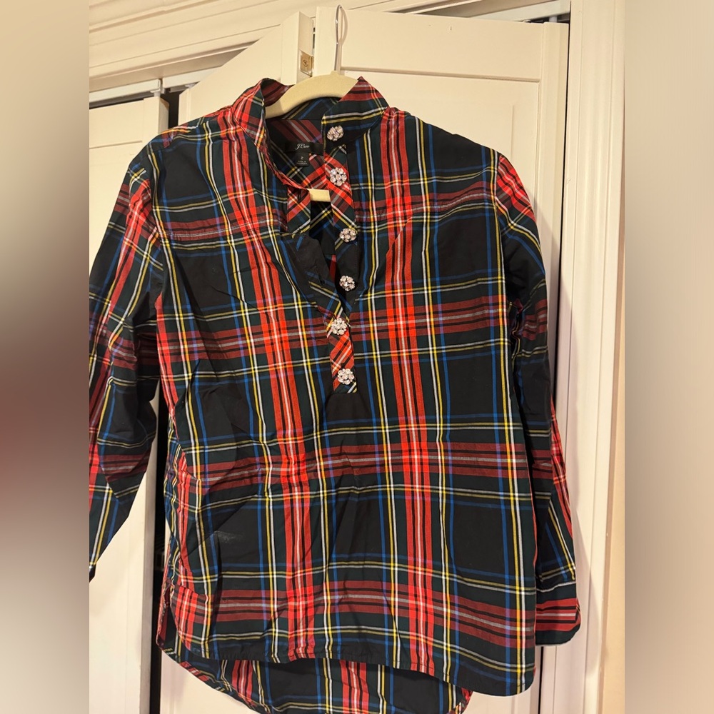 J.crew embellished plaid top, size 2